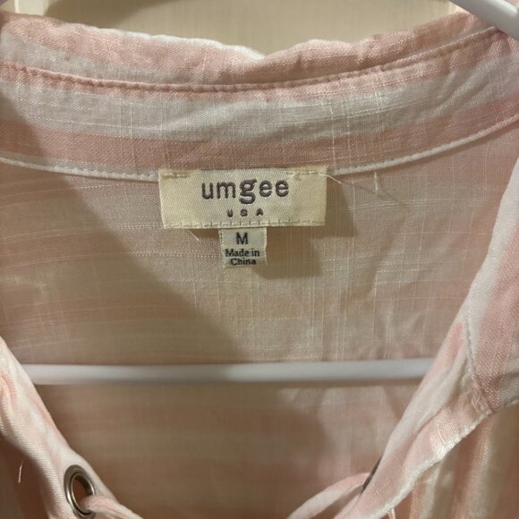 Umgee Women's Boho Pink/White Striped Thin Long Sleeve Top ~ Medium - Picture 4 of 6